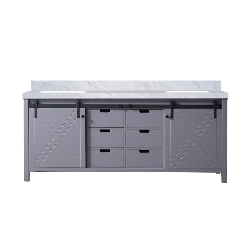 Meuble-lavabo double gris foncé 80 po X P 22 po D, avec comptoir en marbre de Carrare