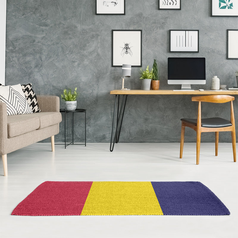 Tapis rouge/jaune/bleu marine à tissé plat St Louis, Rectangle 9 pi x 12 pi