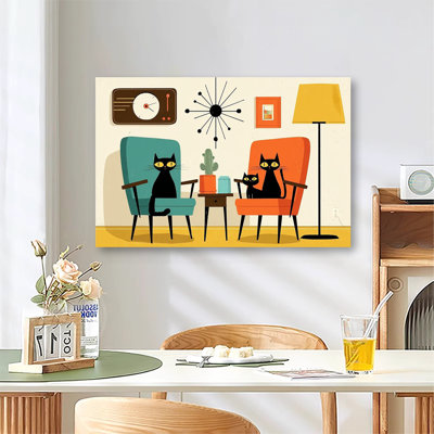 Illustration mystérieuse d'un chat médiéval, impression sur toile tendue sur châssis pour salon et chambre à coucher
