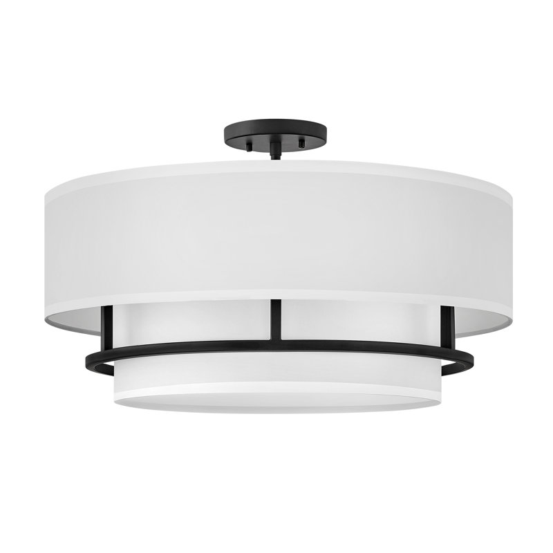 Graham Four-Light Semi-Flush Mount Ceiling Light w/ Faux Parchment Shades, Black