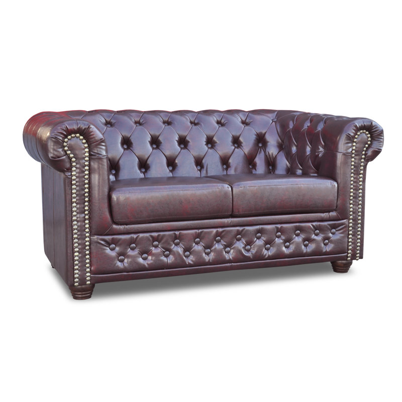 Canton Faux Leather Loveseat, Antique Maroon, 3