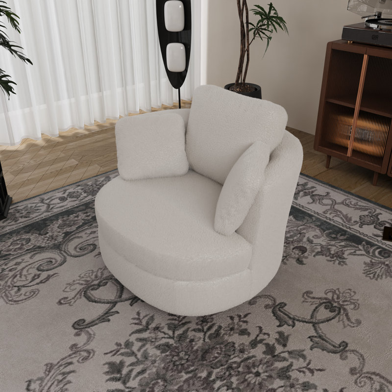 Fauteuil demi-tonneau pivotant en polyester 41,8 po Chemaia, Teddy Ivory