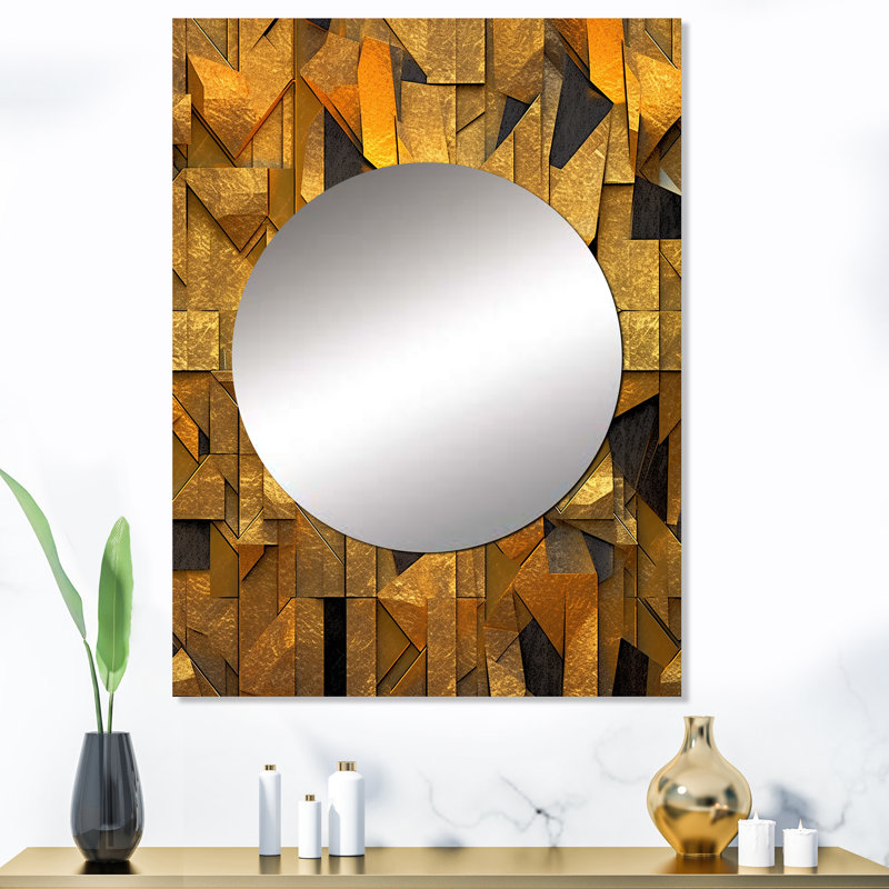 Awen doré noir fractal Tide VI - miroir décoratif de fractales, grand miroir mural moderne, art imprimé en métal