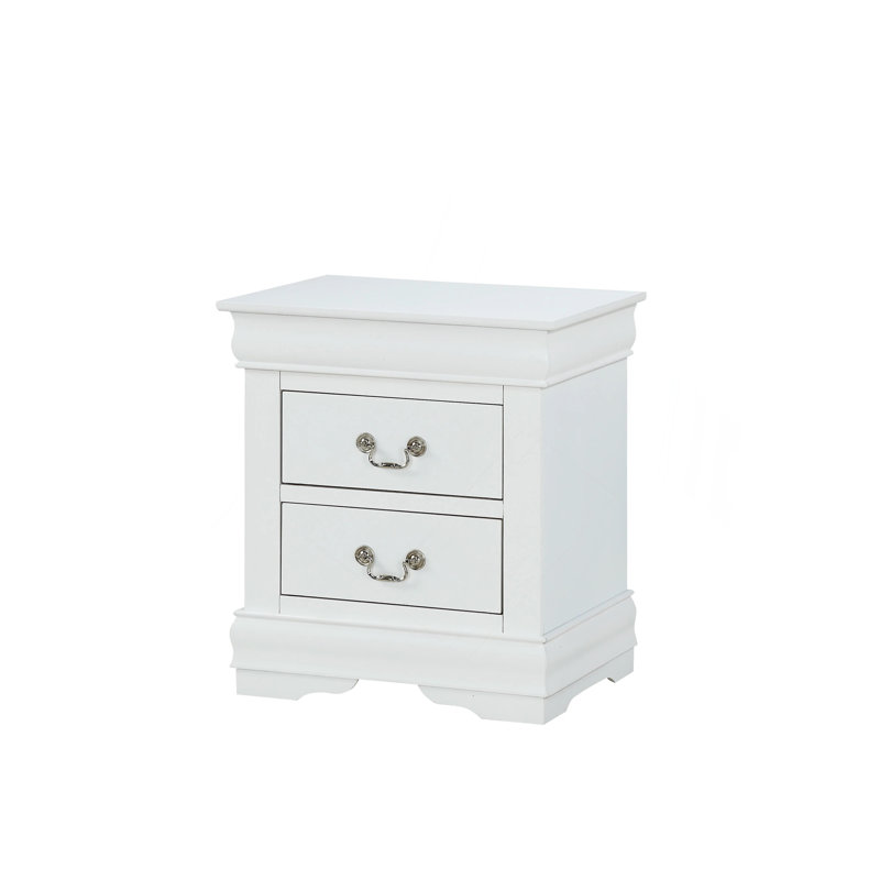 1Pc Nightstand White Louis Philippe Solid Wood English Dovetail Construction Antique Nickle Hanging Pulls