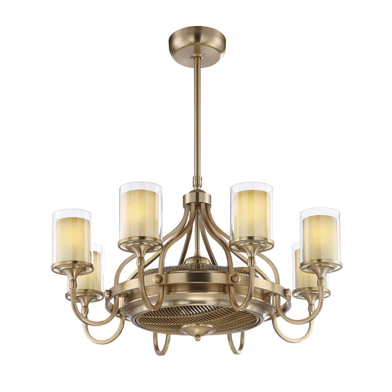 Sennett 35" 8-Light Fandelier with Remote Control, Burnished Russet and Brushed Gold