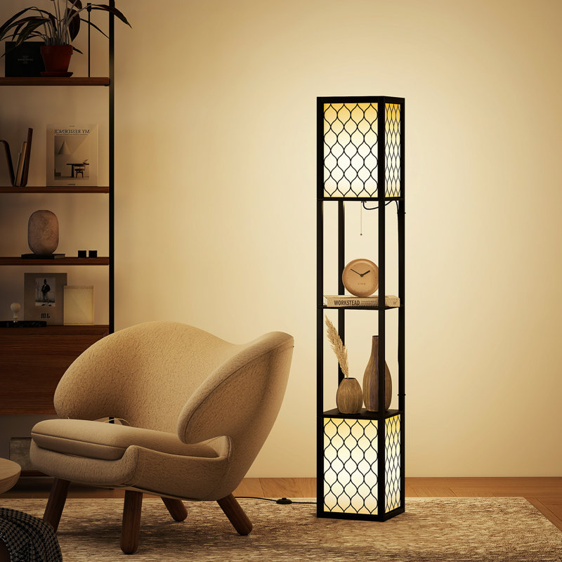 HOMCOM Floor Lamp with Shelves Tall Standing Lamp Dual Light, Black