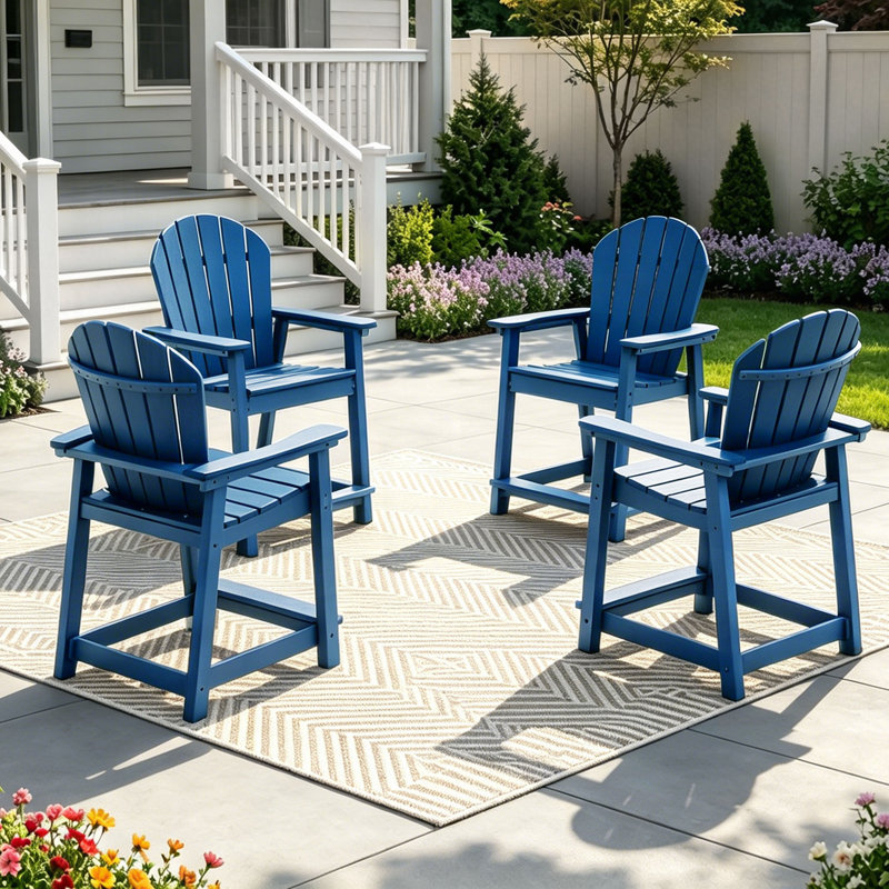 Outdoor HDPE Adirondack Chair Set of 4, Patio Bar Stools, Navy