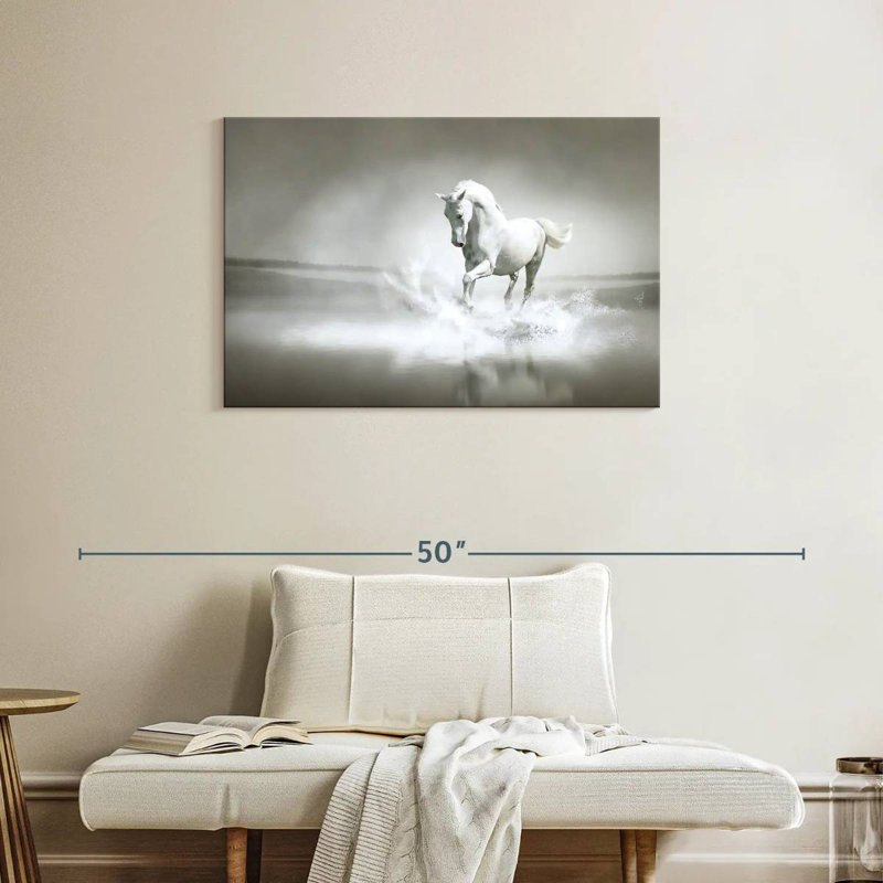 Brampt à cheval sur la plage, H 24 po x l 36 po