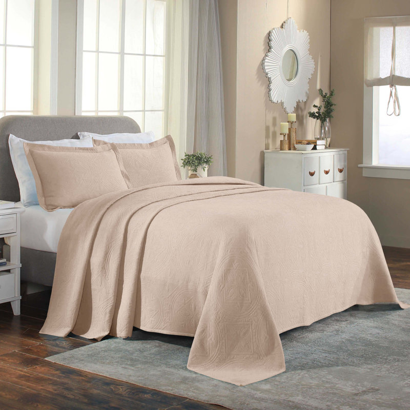 Scotia 100% Cotton Jacquard Matelasse Celtic Circle Bedspread Set, Full Bedspread + 2 Shams, Bisque