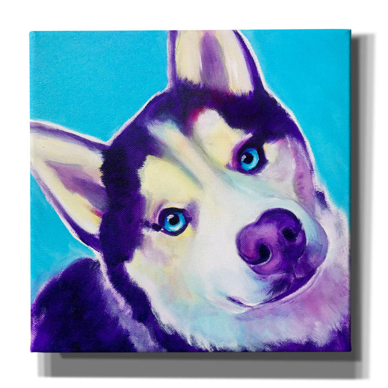 "Dakky Fields" Husky - Dico "par Dawg Painter, art mural sur toile, H 12 po x l 12 po x P 0,75 po
