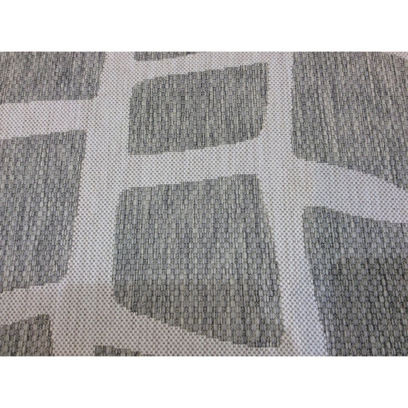 Abstract Indoor / Outdoor Rug, Rectangle 5'3" x 7'7", Ivory/Gray