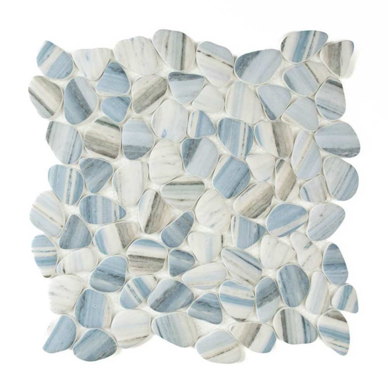 Huron Glass Pebbles Mosaic Tile, Azul