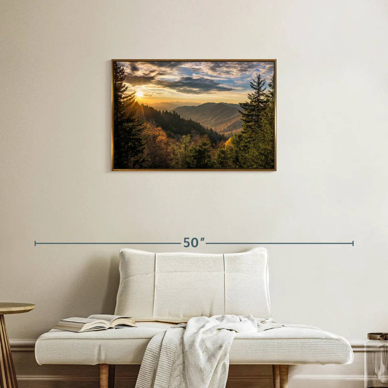 Lever de soleil dans les Smoky Mountains, Cadre flottant doré, 31 po x 21 po