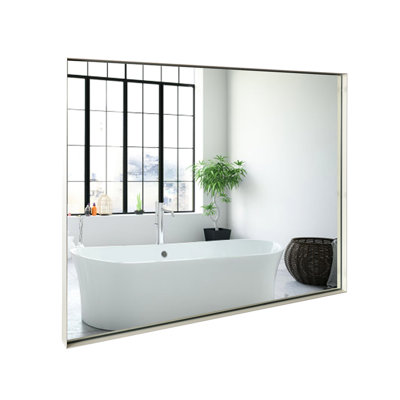40X30inch White Wall Mounted Bathroom Mirror With Beveled Edge - Hd Reflection, Metal Frame, Luxury Feeling (Horizontal & Vertical Rectangular In Glossy Float Glass, Rust- Vibe, Mount Option