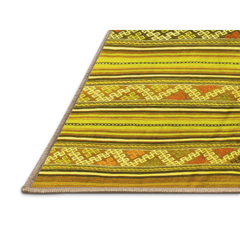 Tapis contemporains jaunes lavables à la machine 852, Rectangle 8 pi x 12 pi