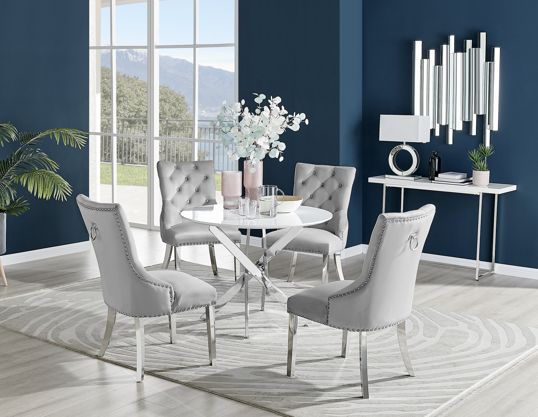 Canora Grey Tierra Modern Chrome Metal Glass Round Dining Table