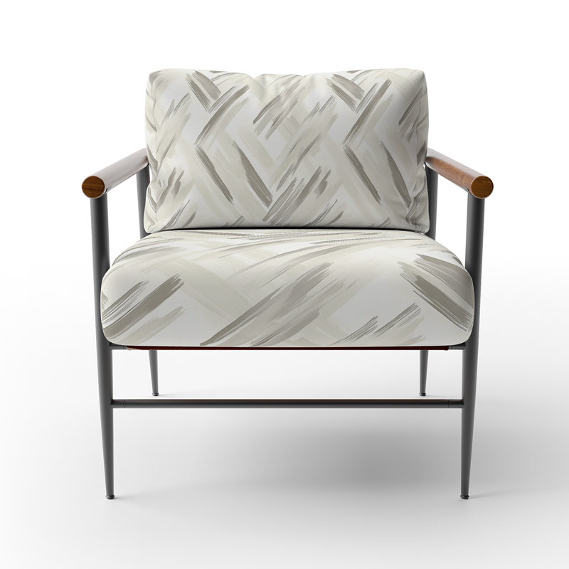 Chaise d'appoint à rayures - fauteuil à rayures gris, Bras ronds bruns