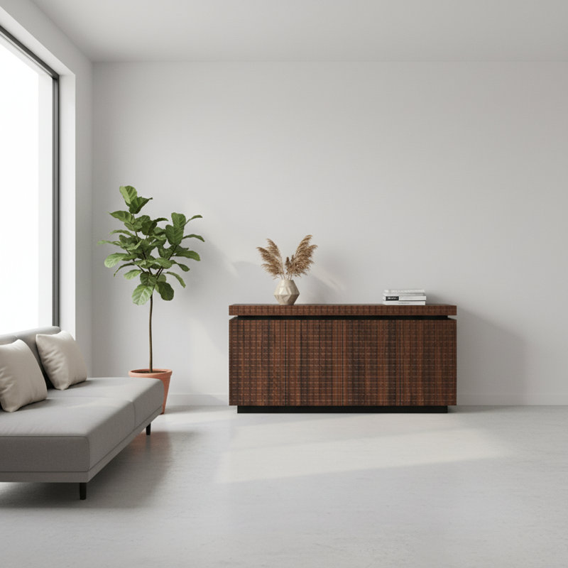 Buffet Modern Modern Accent - 58,3 po de largeur à 4 portes pour la cuisine, le salon (brun) | Idée cadeau