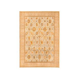 Tapis unique bleu / beige 10 pi 2 po x 14 pi 1 po années 1990