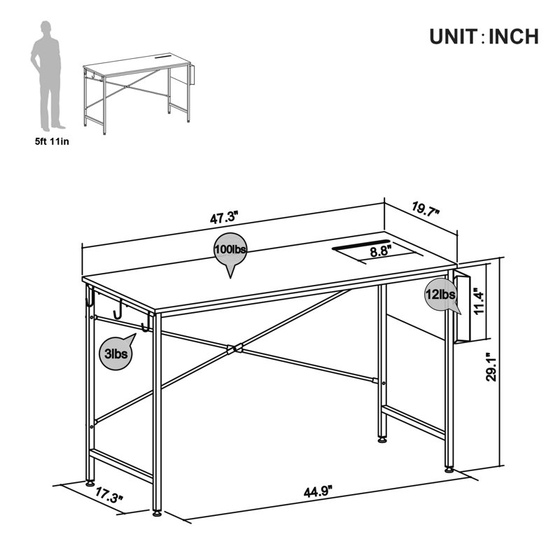 Xochitl Desk, 29' H x 31.5 " W x 19.7"D, Gray