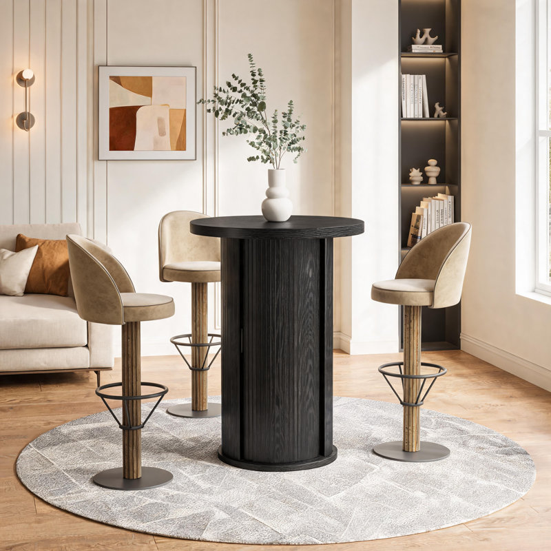 Table de bar ronde avec rangement caché, table de bar d'une hauteur de bar de 35,4 po, Noir