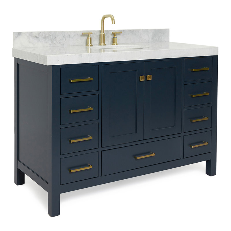 Cambridge Single Bathroom Vanity with Carrara Marble Top, Midnight Blue