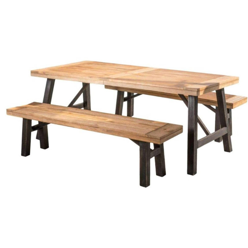 Ensemble repas d'extérieur avec 2 bancs et 1 table repas (3 pièces)