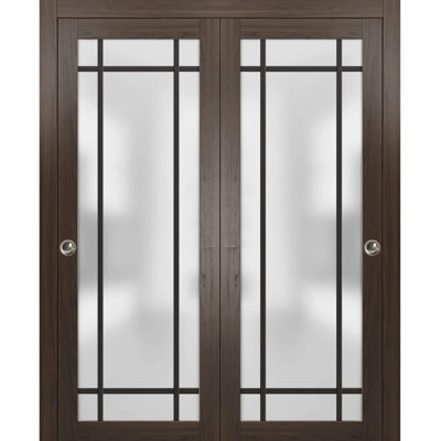Portes coulissantes de contournement de placard avec quincaillerie | Planum 2112 avec verre givré | Ensemble de quincaillerie pour moulures Sturdy Rails | Portes de garde-robe modernes en bois massif pour chambre à coucher