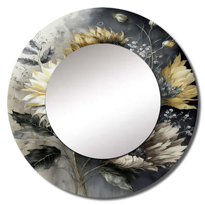 Stoil White Sunflower - Sunflower Mirror, Traditional Round Unique Wall Mirror, Printed Metal Art