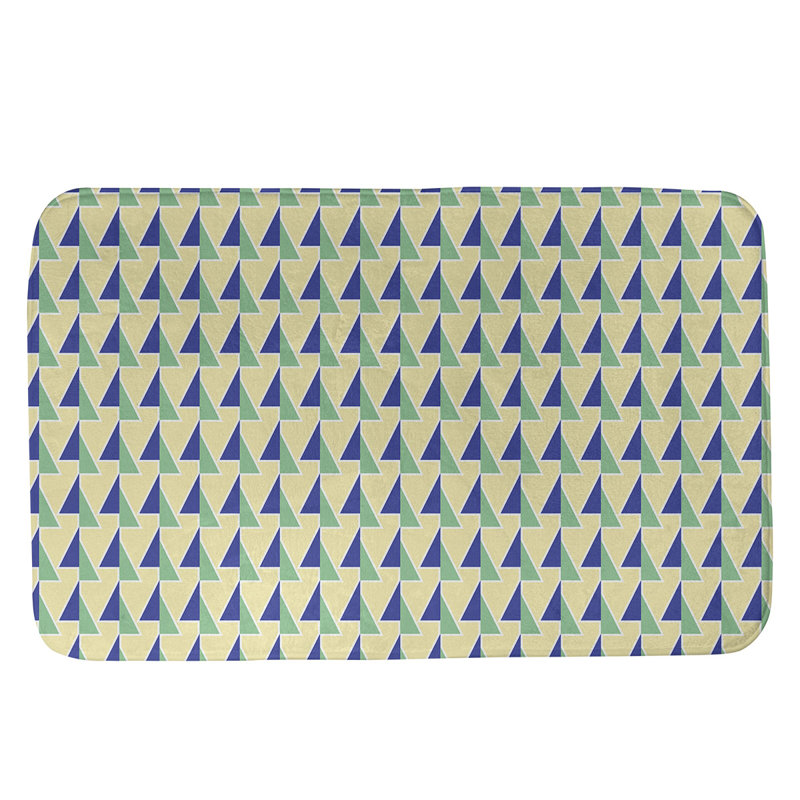 Tapis de bain géométrique antidérapant à motif de flèches décalées, l 17 po x L 24 po, Bleu / Jaune / Vert