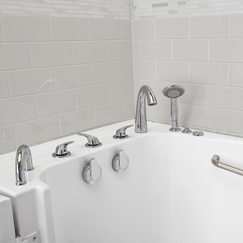 Wheelchair Transfer 36"x55" Acrylic Hydro Massage Walk-In Bathtub, Heated Seat, Fast Fill Faucet, Left