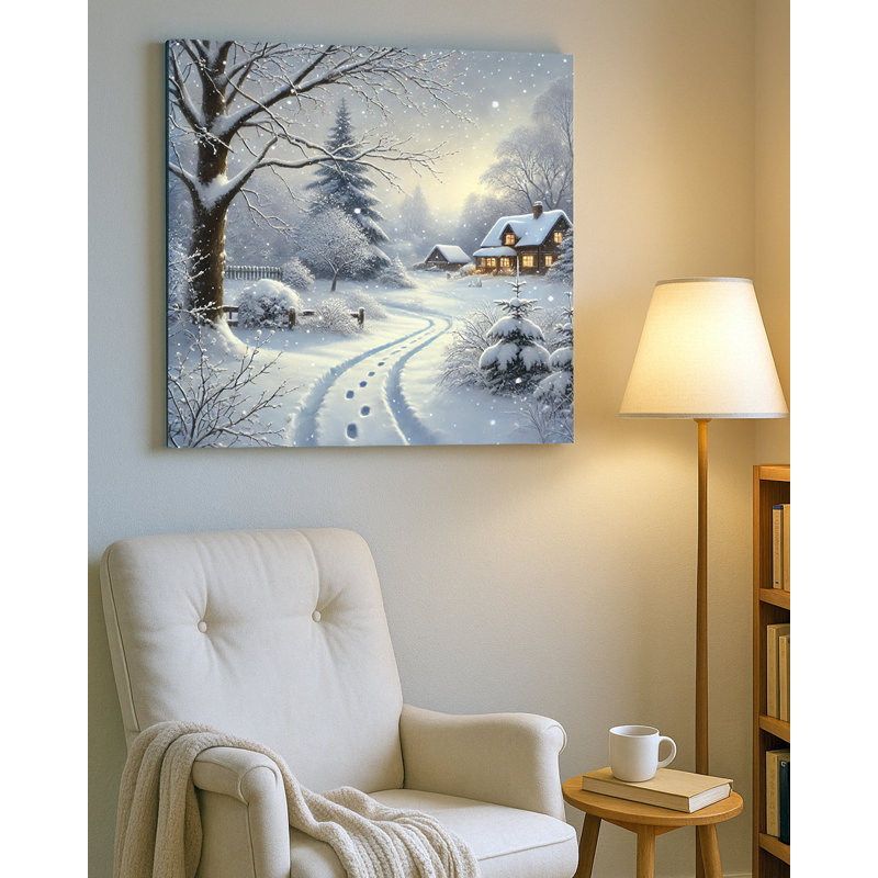 «Winter's Glow: Serene Snowscape», art mural sur toile, H 30 po x l 30 po x P 1,5 po