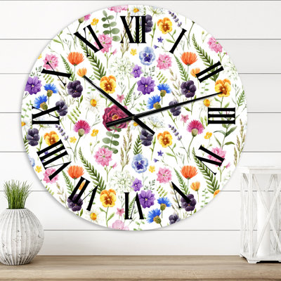 Wildflowers Floral Pattern II - Traditional Wall Clock
