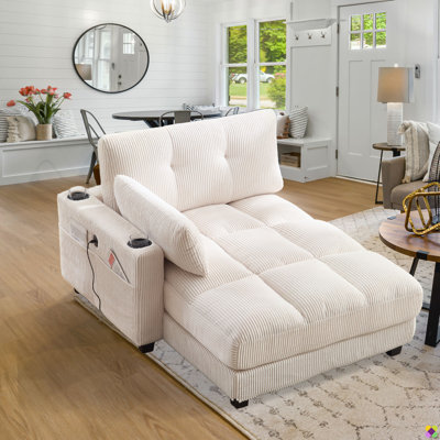 Gryta 44.09"W Luxury Corduroy Chaise Lounge Chair, Adjustable Armrest by Latitude Run