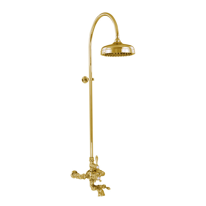 Thermostatic Shower System with Tub Spout (P1089), Unlacquered Polished Brass