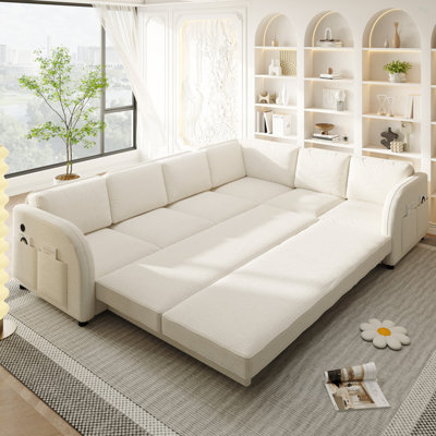 Canapé-lit en forme de L de 115,2 po avec lit escamotable, canapé-lit convertible surdimensionné avec poche latérale et port USB, canapé modulaire rembourré en peluche avec face convertible gauche / droite