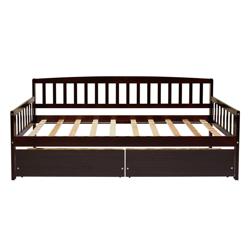 Lit de jour simple en bois de pin avec deux tiroirs de rangement, canapé-lit avec plateforme de 10 lattes de soutien
