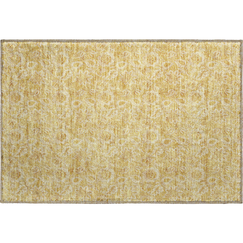 Premium Machine Washable Addington Gold Rug, Rectangle 1'8" x 2'6"