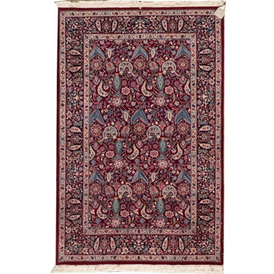 Jahan Wool Oriental Area Rug in Wine/Navy