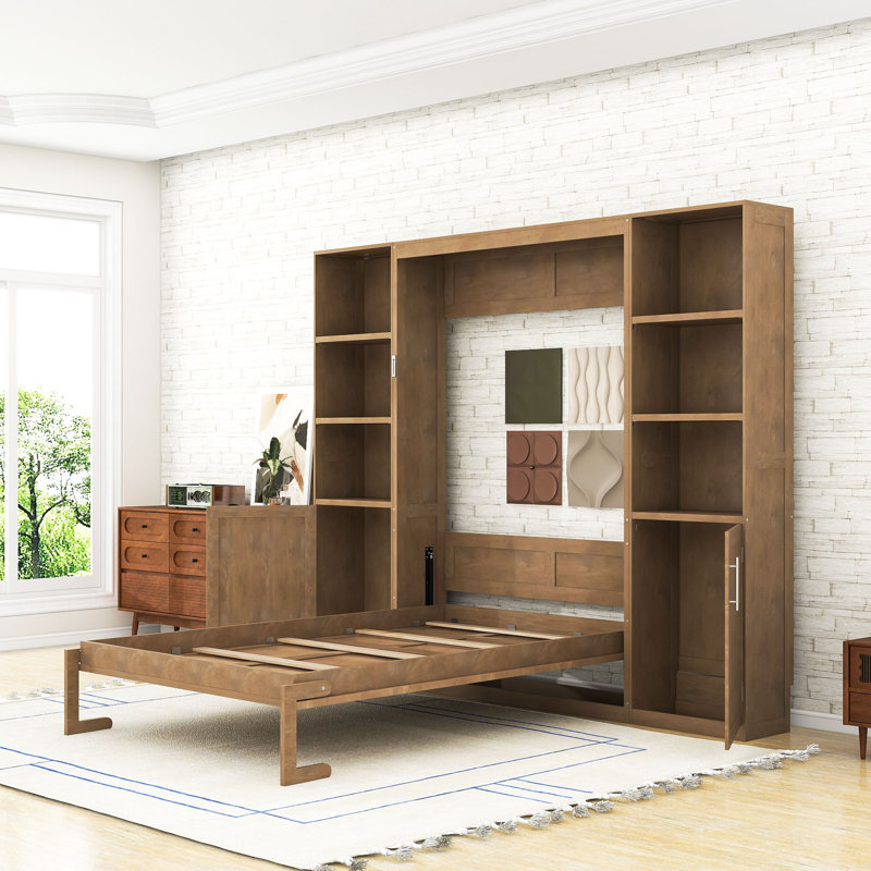Grand lit escamotable avec tablettes et armoires de rangement