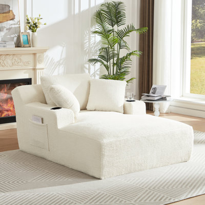 Chaise longue surdimensionnée pour l'intérieur, canapé-lit en fausse fourrure crème pour le salon, sans assemblage, tissu doux et support à ressorts ensachés en éponge, revêtement ergonomique et confortable