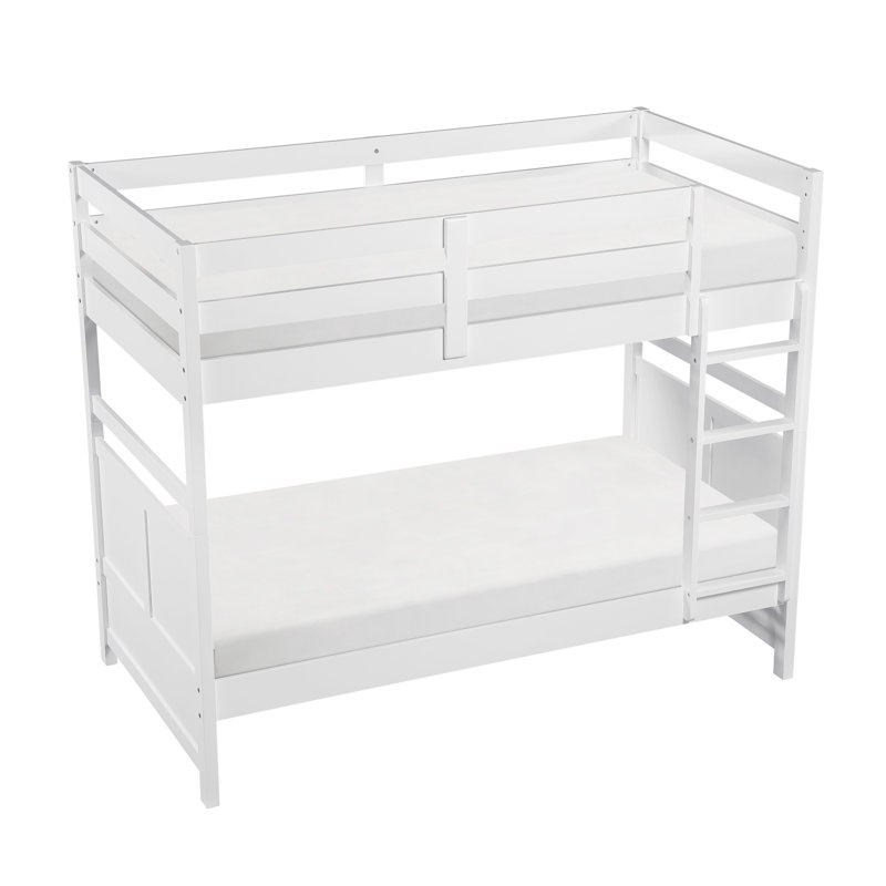 Lit simple superposé simple avec garde-corps et échelle, structure en bois blanc pour chambre d'enfant