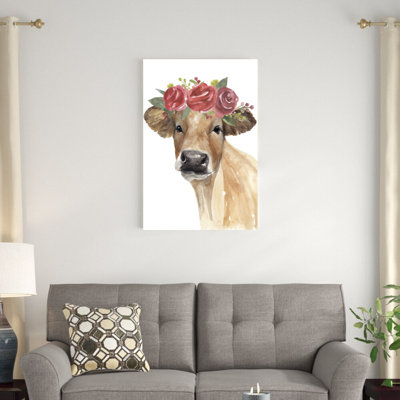 «Flowered Cow II» par Annie Warren, reproduction sur toile tendue