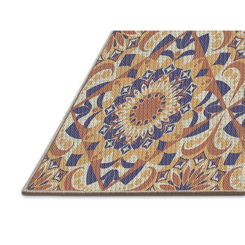 Tapis bleu/brun tissé à la machine, Rectangle 2 pi x 4 pi