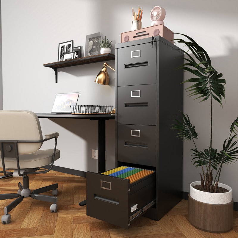 Classeur vertical à 4 tiroirs avec serrure verticale en métal pour bureau, format légal / lettre