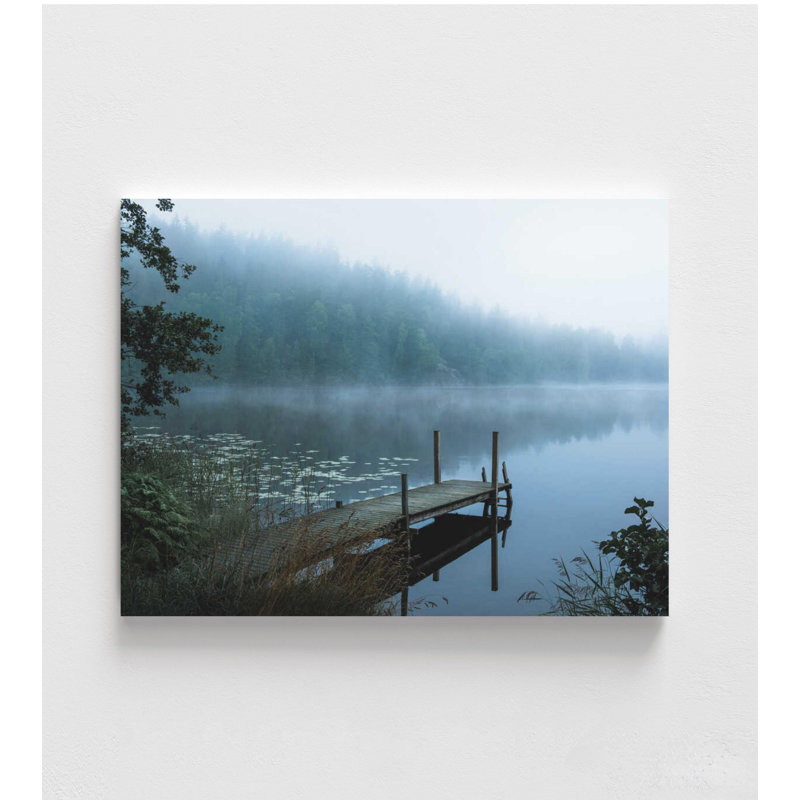 Art mural Calm Lake - lumière douce, brouillard de forêt brumeux, H 36 po x l 48 po, Impression encadrée sans passe-partout