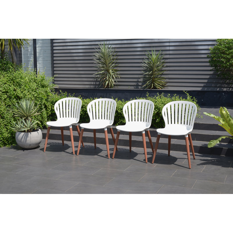 Chaises de salle à manger d'extérieur 100% bois Amazonia, Bois foncé, Chaise blanche