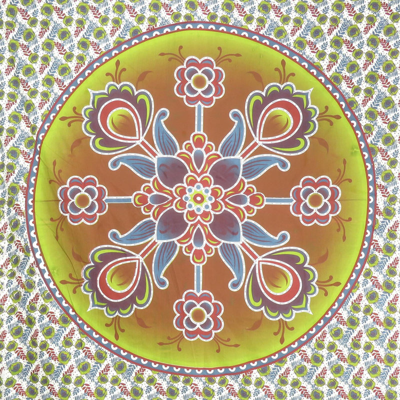 Tapisserie 88 po x 84 po à motif floral en coton vert, blanc et jaune