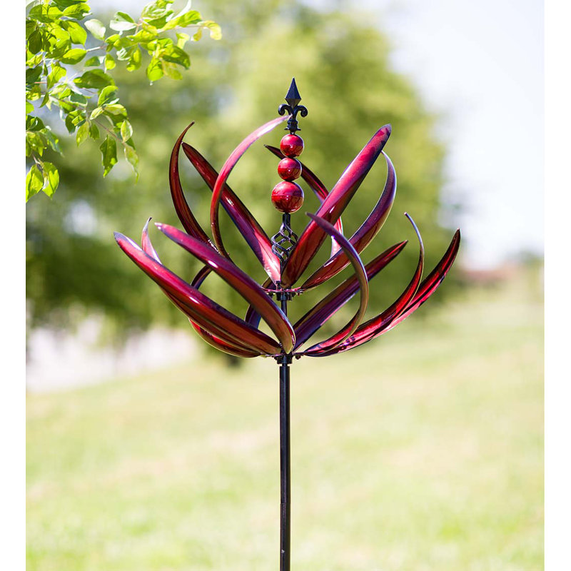 Crimson Lotus Metal Garden Wind Spinner