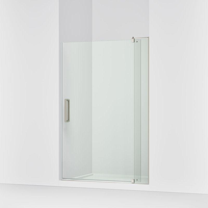 Porte de douche à pivot 48 po x 70 po avec technologie CleanCoat® Revel, Nickel brossé anodisé, Cristal transparent